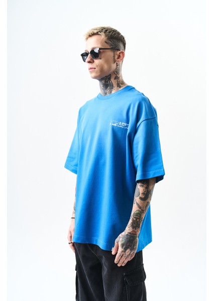 Erkek Pegasus Baskılı Oversize T-Shirt Mavi fiyatları
