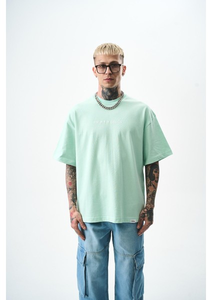 Erkek Palm Baskılı Oversize T-Shirt Su Yeşili