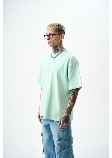 Erkek Palm Baskılı Oversize T-Shirt Su Yeşili fiyatları