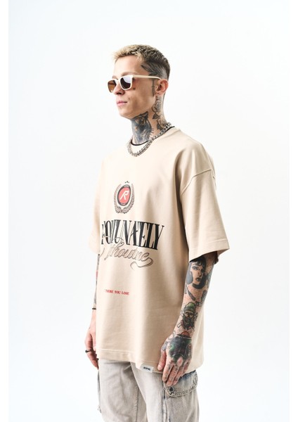 Erkek Unfortunately Baskılı Oversize T-Shirt Bej fiyatları