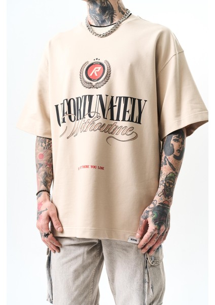 Erkek Unfortunately Baskılı Oversize T-Shirt Bej fırsatları