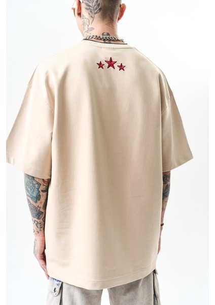 Erkek Unfortunately Baskılı Oversize T-Shirt Bej indirimleri