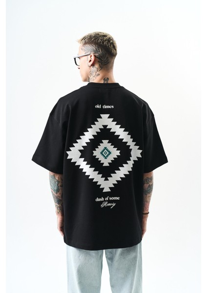 Erkek Memory Baskılı Oversize T-Shirt Siyah modelleri