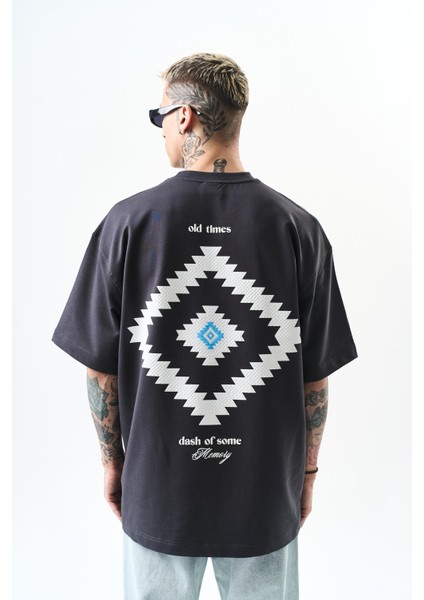 Erkek Memory Baskılı Oversize T-Shirt Füme modelleri
