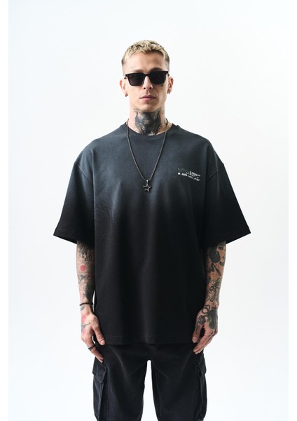 Erkek Pegasus Baskılı Oversize T-Shirt Siyah