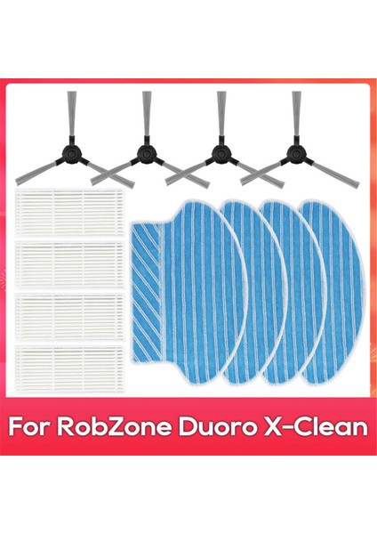 Robzone Duoro X-Clean Robot Süpürgeler Yedek Parça Aksesuarları Yan Fırça Hepa Filtre Paspas Bezi Silme Bezi (Yurt Dışından)