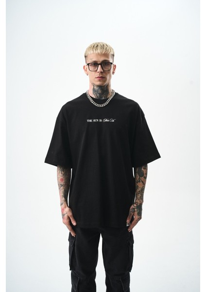Erkek Palm Baskılı Oversize T-Shirt Siyah