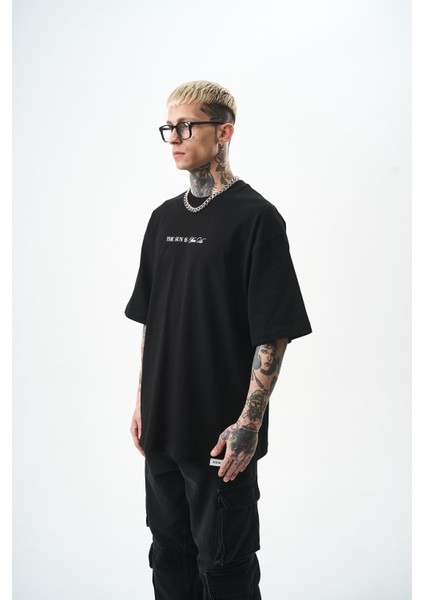 Erkek Palm Baskılı Oversize T-Shirt Siyah fiyatları