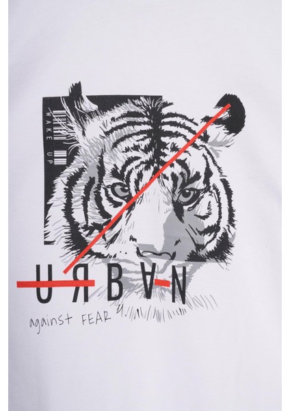 Bisiklet Yaka Kaplan Baskılı Beyaz Renk Erkek Çocuk Tshirt fiyatları