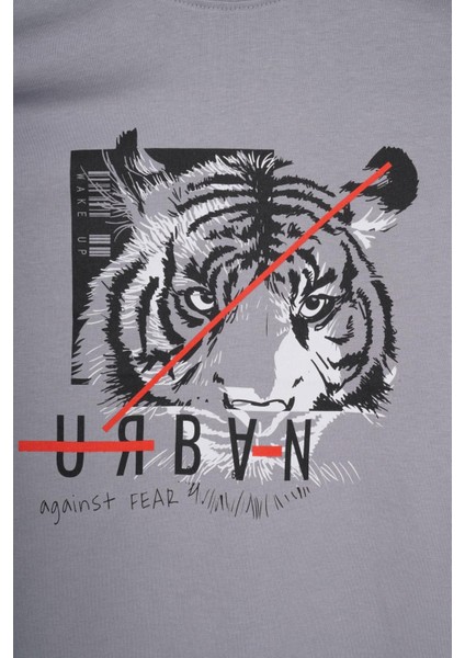 Bisiklet Yaka Kaplan Baskılı Gri Renk Erkek Çocuk Tshirt fiyatları