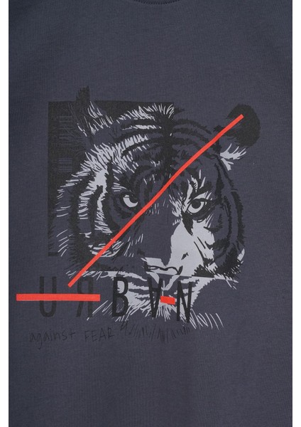 Bisiklet Yaka Kaplan Baskılı Füme Renk Erkek Çocuk Tshirt fiyatları