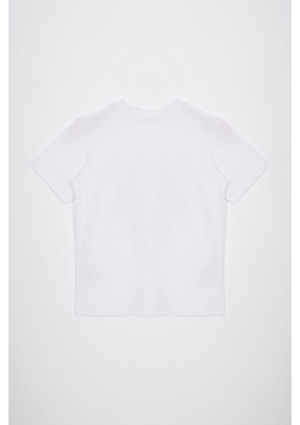 Bisiklet Yaka Kaplan Baskılı Beyaz Renk Erkek Çocuk Tshirt modelleri