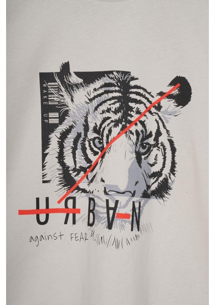 Bisiklet Yaka Kaplan Baskılı Taş Renk Erkek Çocuk Tshirt fiyatları