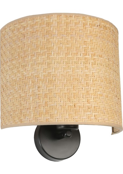 Yeni Hasır Pilli Rattan Abajurlu Oval Aplik