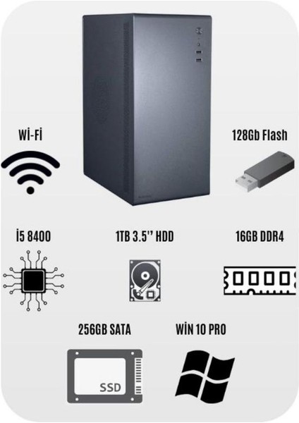 OF1403 I5 8400 / 16GB Ram / 256GB SSD / 1tb HDD Win 10 Pro Lisans Ofis Bilgisayarı