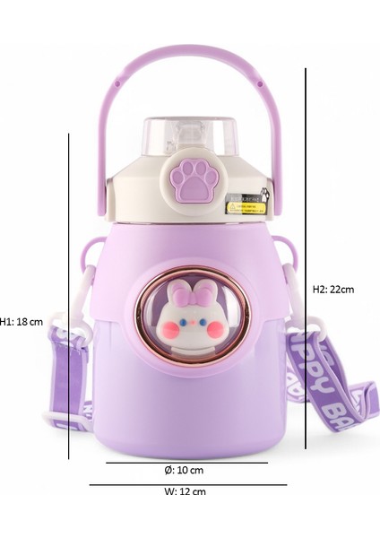 Çocuk Crossbody Büyük Kapasiteli Paslanmaz Çelik Pipetli Termos Bardak (Ithal)