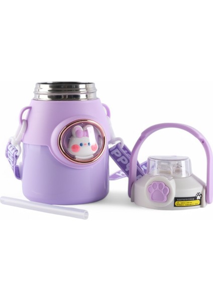 Çocuk Crossbody Büyük Kapasiteli Paslanmaz Çelik Pipetli Termos Bardak (Ithal)