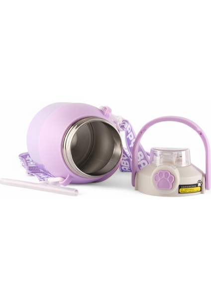 Çocuk Crossbody Büyük Kapasiteli Paslanmaz Çelik Pipetli Termos Bardak (Ithal)