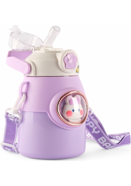 Çocuk Crossbody Büyük Kapasiteli Paslanmaz Çelik Pipetli Termos Bardak (Ithal)