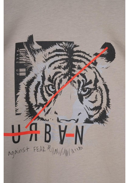 Bisiklet Yaka Kaplan Baskılı Vizon Renk Erkek Çocuk Tshirt fiyatları