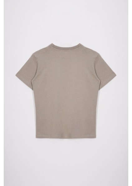 Bisiklet Yaka Kaplan Baskılı Vizon Renk Erkek Çocuk Tshirt modelleri