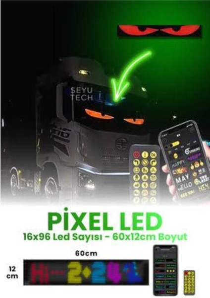 Ensiga 64 cm LED Panel Yazı Yazan Telefon Kontrollü LED Ekran Kamyon Otobüs Iş Yeri Araba Cam Duvar