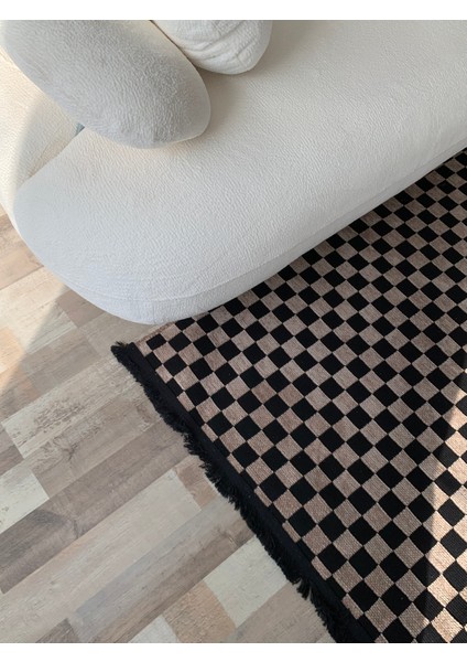 Yıkanabilir Dama Desenli Kaymaz Tabanlı Dokuma Kilim