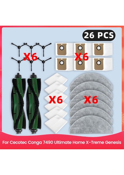 Cecotec Conga 7490 Ultimate Home X-Treme Genesis Yedek Parça Filtre Ana Yan Fırça Paspas Toz Torbası Aksesuarları (Yurt Dışından)