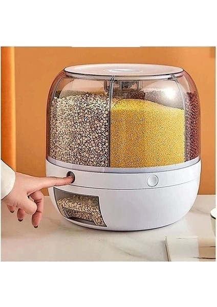 360° Dönebilen Kuru Gıda ve Bakliyat Organizeri 6 Bölmeli Hava Geçirmez Saklama Kabı 6 Lt fiyatları