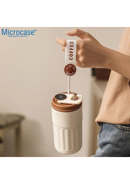 304 Paslanmaz Çelik 450 ml Bilek Askılı Derece Göstergeli Termos Bardak Mug - AL5024