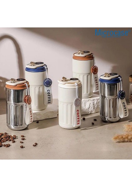 304 Paslanmaz Çelik 450 ml Bilek Askılı Derece Göstergeli Termos Bardak Mug - AL5024
