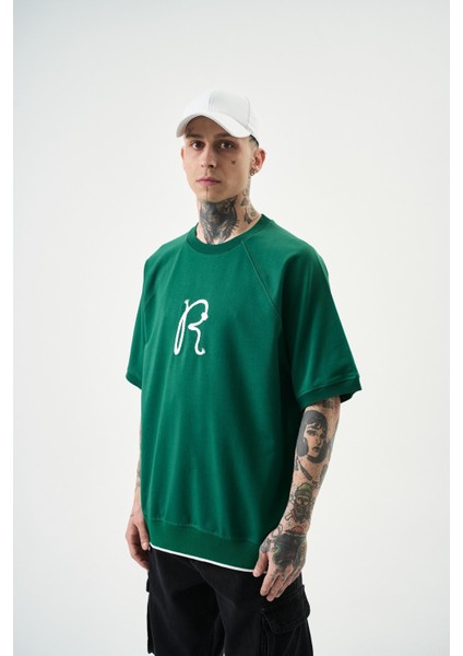 Erkek R Nakışlı Oversize T-Shirt Nefti fiyatları
