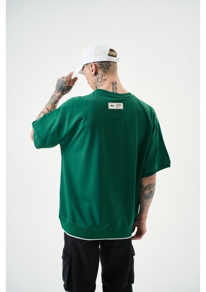 Erkek R Nakışlı Oversize T-Shirt Nefti indirimleri