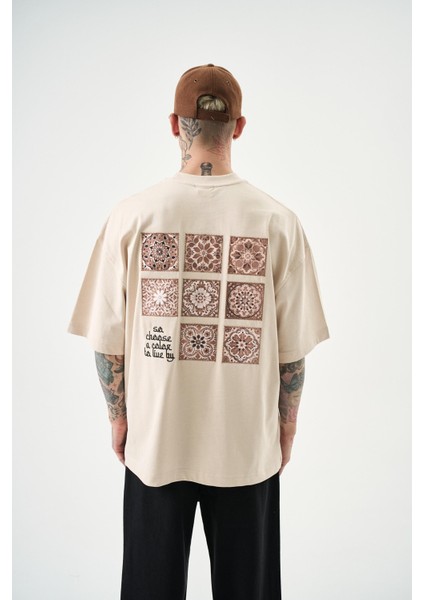 Erkek Choose Nakışlı Oversize T-Shirt Bej modelleri