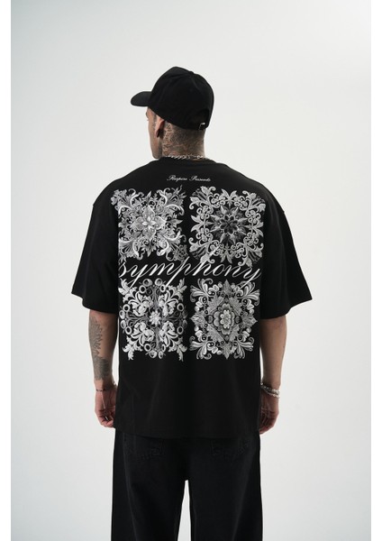 Erkek Symphony Baskılı Oversize T-Shirt Siyah modelleri