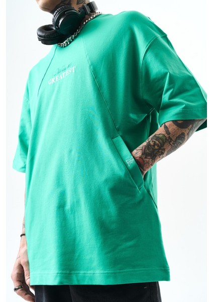 Erkek Greatest Nakışlı Oversize T-Shirt Yeşil fırsatları