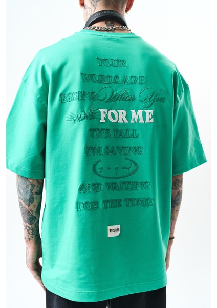 Erkek Greatest Nakışlı Oversize T-Shirt Yeşil indirimleri