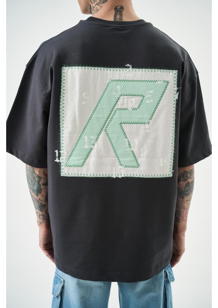 Erkek Numbers Of R Nakışlı Oversize T-Shirt Füme indirimleri