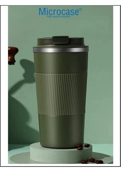 304 Paslanmaz Çelik 500 ml Kaydırmaz Lastikli Termos Bardak Mug - AL5027