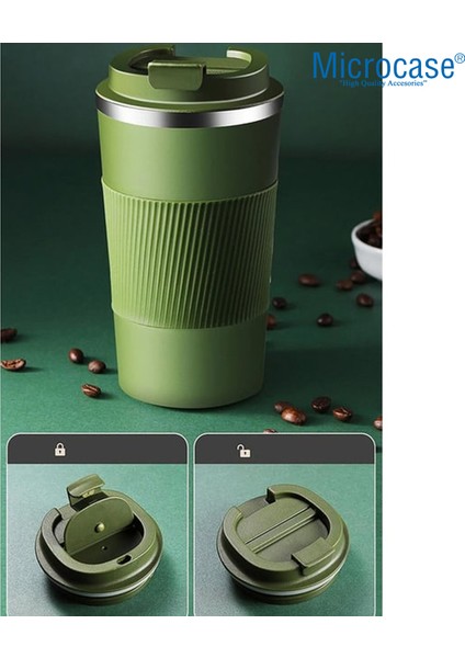 304 Paslanmaz Çelik 500 ml Kaydırmaz Lastikli Termos Bardak Mug - AL5027