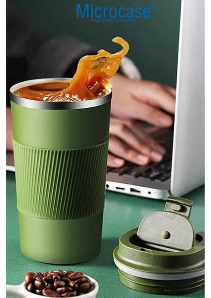 304 Paslanmaz Çelik 500 ml Kaydırmaz Lastikli Termos Bardak Mug - AL5027