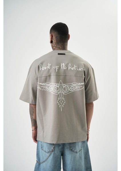 Erkek Return Nakışlı Oversize T-Shirt Gri modelleri