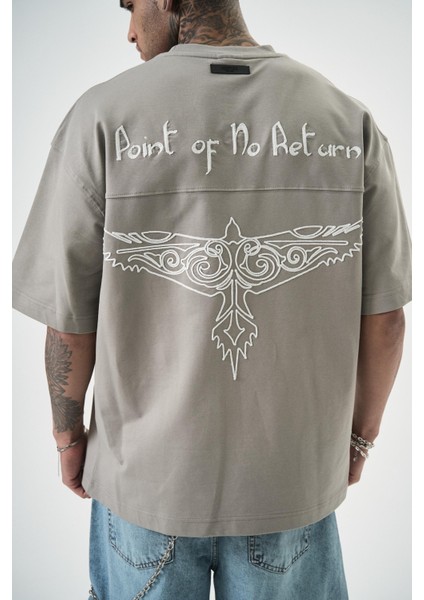 Erkek Return Nakışlı Oversize T-Shirt Gri indirimleri