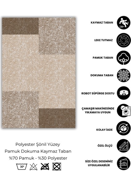 Goemetrik Dikdörtgen Desenli Halı Balıksırtı Kırçıllı Halı Kahverengi Halı Salon Halısı Oturma Odası Halısı fırsatları