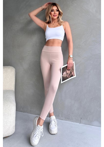 Kadın Bej Yüksek Bel Toparlayıcı Tayt Yüksek Kalite Spor ve Günlük fiyatları