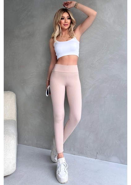 Kadın Bej Yüksek Bel Toparlayıcı Tayt Yüksek Kalite Spor ve Günlük modelleri