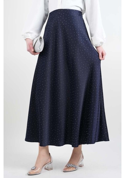 Bayan Çan Etek Ful Taş Detaylı Saten Etek Lacivert fiyatları