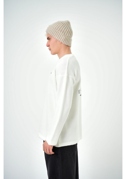 Erkek Respire Atelier Yazılı Oversize Kazak Ekru