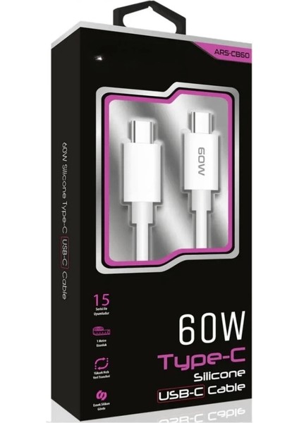 60W Usb-C Type-C Silikon Şarj Kablosu Hızlı Şarj, Dayanıklı ve Esnek Tasarım, Tüm Usb-C Cihazlarla Uyumlu ( Lisinya ) modelleri