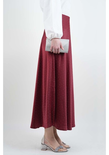 Bayan Çan Etek Ful Taş Detaylı Saten Etek Bordo fiyatları